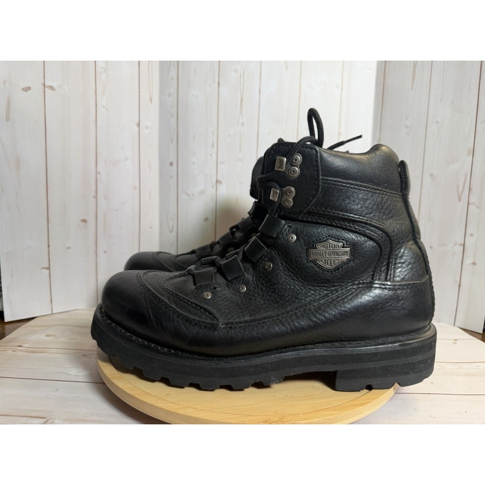 Harley Davidson Men Black Leather Motorcycle Boots Side Zip D95162 Size 10M